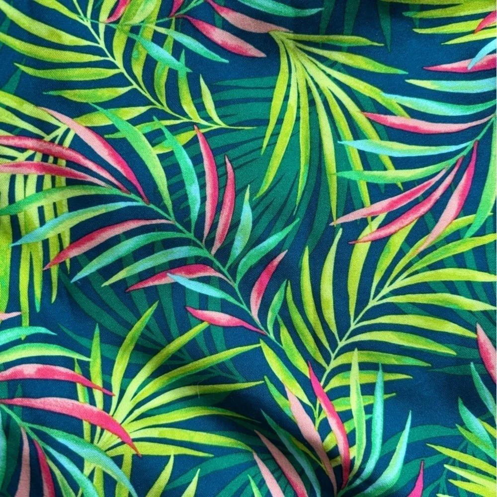 Lands’ End Swim Trunk Mesh Lining Boys 18/20 Husky Green Fern Print Pockets 8.5”